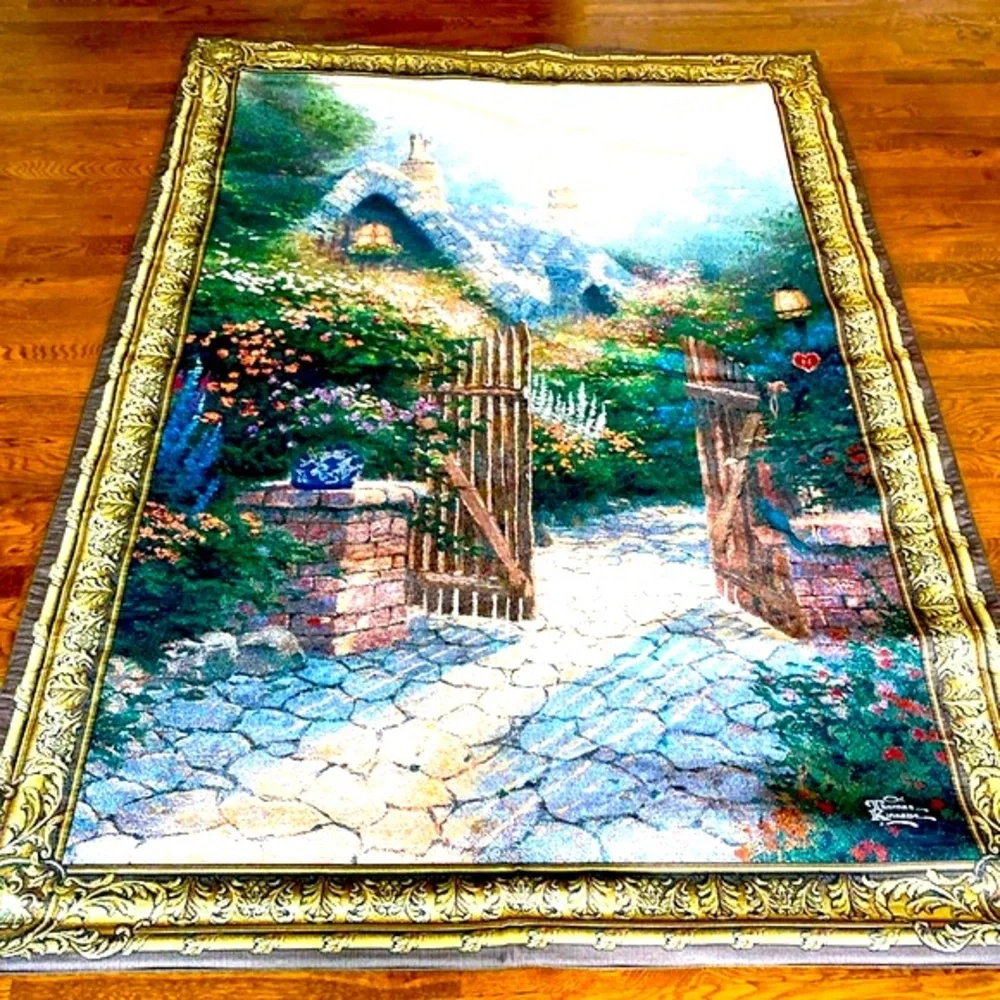 Thomas Kincade hanging tapestry- Hidden Cottage 54”x 80”.